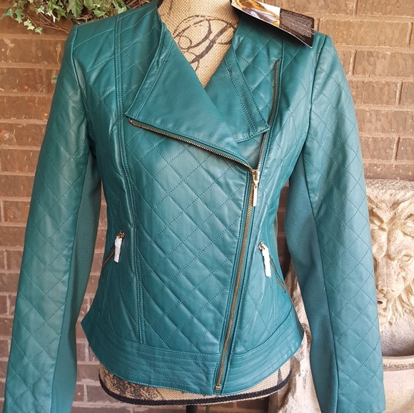 IMANgenuine leather teal green jacket Size S - Picture 6 of 14